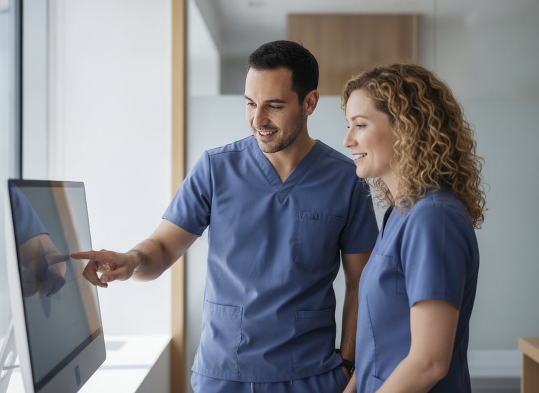 A BridgeCare Louisiana care coordinator monitoring patient data streams at a clinical workstation